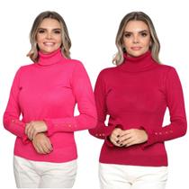 Kit 2 Blusas Tricot Botão na Manga Moda Casual Inverno 2024