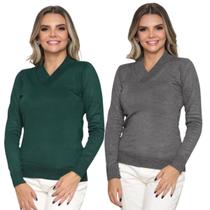 Kit 2 Blusas Tricot Gola V Moda Casul Inverno 2024 - GIP