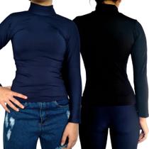 Kit 2 Blusinhas Femininas Gola Alta Manga Longa Justas Cores Sortidas Suplex Pp ao Plus Size