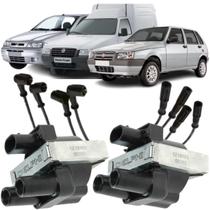 Kit 2 Bobinas + Jogo Cabos Vela Palio Siena Uno Fiorino Fire