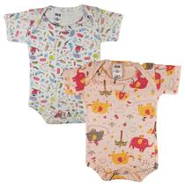 kit 2 Body Bebe Manga Curta Menina Estampas Sortidas Peças Malha 100 Algodão Antialérgico Macio Dia a Dia 0 a 9 meses Enxoval Cha de Bebe Baby Deluxe