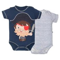 Kit 2 Body Bebê Menino Algodão Bordado Pirata Upi Uli Kit 2 Body Bebê Menino Algodão Bordado Pirata Upi Uli