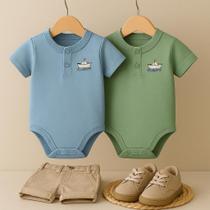 Kit 2 Body Bebê Menino Suedine 100% Algodão Gola Portuguesa Manga Curta Maternidade P M G