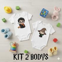 Kit 2 Body Bebê Unissex Harry Potter Manga Curta Menino Menina Estampado Algodão Confortável RN-24M