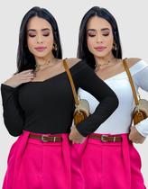 Kit 2 Body Blusa Feminino Ciganinha Ombro Manga Longa Anarruga