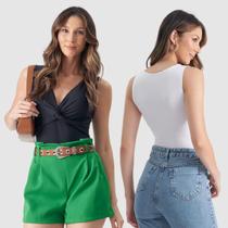 Kit 2 Body Blusa Regata Suplex Decote V Trançado Verão Top Kit 2 Body Blusa Regata Suplex Decote V Trançado Verão Top