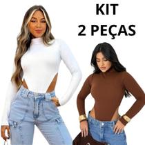 KIT 2 Body bori Feminino manga longa gola alta cavado modinha inverno gringa