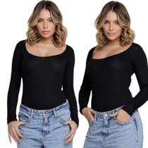 KIT 2 Body Canelado Manga Longa Vekyo Roupa Blogueira Moda Gringa Feminina KIT 2 Body Canelado Manga Longa Vekyo Roupa Blogueira Moda Gringa Feminina