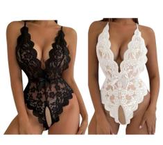 Kit 2 Body Conjunto De Langerie Feminino De Renda Luxo Fio Dental Lingerie Com Abertura Íntima