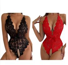 Kit 2 Body Conjunto De Langerie Feminino De Renda Luxo Fio Dental Lingerie Com Abertura Íntima