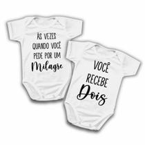 Kit 2 Body de Bebê Fé Milagre Oração Irmãos Gêmeos
