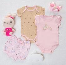 Kit 2 Body e Short Bebê Menina Coelho Rosa Have Fun