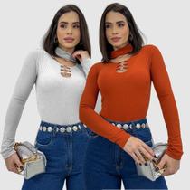 Kit 2 Body Feminino Bojo Decote Argola Gola Choker Inverno