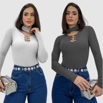 Kit 2 Body Feminino Bojo Decote Argola Gola Choker Inverno