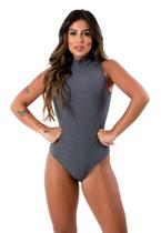 Kit 2 Body Feminino Canelado Regata Básica Sem Bojo Com Fecho Gola Alta