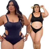 kit 2 Body feminino Maio preto com neon feminino plus size G1