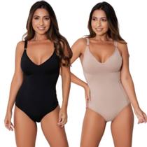 Kit 2 Body Feminino Modelador Segunda Pele Alça Reforçada Com Compressão Suplex Sem Bojo Conforto