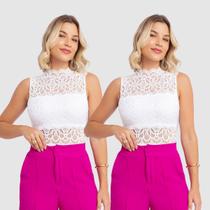 Kit 2 Body Feminino Renda Sexual Guipir Gola Alta Moda Verão