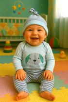 Kit 2 Body Infantil + Calça + Gorrinho Bebê 6 a 9 Meses