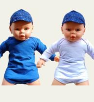 Kit 2 Body lisos Manga Longa - para Bebê - meninos - Azul Cobalto e Branco - Bicho Molhado