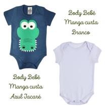 Kit 2 Body Manga Curta Bebê Jacaré Azul Algodão