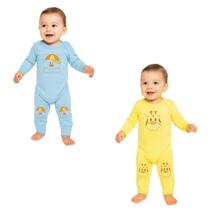 Kit 2 Body Manga Longa Estampado Calça Vira Pé Malha Canelada