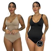 Kit 2 Body Modelador Segunda Pele Alça Reforçada Com Compressão - c14 KIT 2 RUTHE PRETO E BEGE Kit 2 Body Modelador Segunda Pele Alça Reforçada Com Compressão - c14 KIT 2 RUTHE PRETO E BEGE