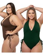 Kit 2 Body Plus Size Maiô Feminino Suplex Sem Bojo Praia