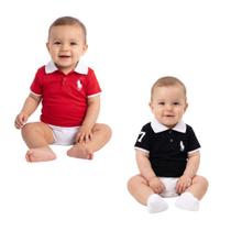 Kit 2 Body Polo Cavalinho Manga Curta Bebê 100% Algodão Gola Polo Confortável Kit 2 Body Polo Cavalinho Manga Curta Bebê 100% Algodão Gola Polo Confortável
