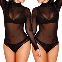 Kit 2 Body Tule Liso Sexy Bory Blusa Feminina Bori Manga Longa Transparente Kit 2 Body Tule Liso Sexy Bory Blusa Feminina Bori Manga Longa Transparente