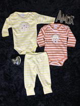 Kit 2 Bodys e 1 Mijão Vira Pé Flaphy Bordados M/A