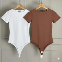 Kit 2 Bodys femininos Gola Redonda Blogueira Roupa Moda Gringa