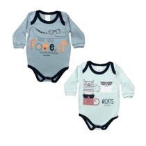 KIT 2 Bodys Manga Longa Estampado Bebê Bicho Molhado REF:9022