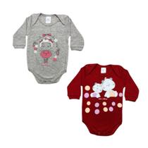 KIT 2 Bodys Manga Longa Estampado Bebê Bicho Molhado REF:9022