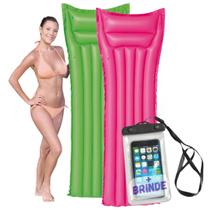 Kit 2 Boias Colchões Bronzeador Inflável Piscina Gigante + Capa A Prova D água Para Celular Universal Até 6.7 Polegadas