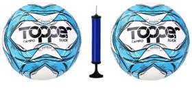 Kit 2 Bola Campo Topper Slick Azul + Bomba de Ar