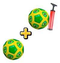 kit 2 Bola De Futebol Campo material sintético Verde Amarela Brasil para criança n5 com bomba de encher