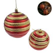 Kit 2 Bola De Natal Vermelha Dourada 10Cm Decoração Árvore