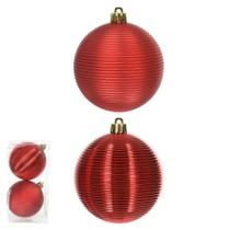 KIT 2 BOLA DECORADA NATAL VERMELHO 8cm COM RANHURAS