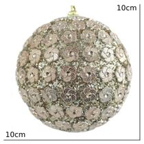 Kit 2 bola decorada natalina pvc na cor champanhe 10cm
