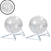 Kit 2 Bola Globo de Exercícios Brinquedo com Suporte Aramado Hamster Roedores