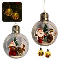 Kit 2 Bola Natal 8cm LED Enfeite de arvore de natal luxo luz penduravel pinheiro papai noel