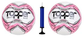 Kit 2 Bola Society Topper Slick Rosa + 1 Bomba de Ar