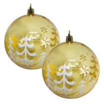 Kit 2 Bolas de Natal Decorada Print Mix Dourada Translúcida Luxo 10cm - Magizi