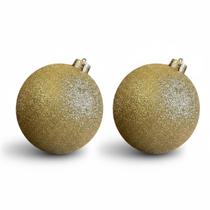 Kit 2 Bolas De Natal Dourada Brilhosa com Glitter 12cm Festa