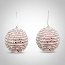 Kit 2 Bolas Decorada Rosa Branco Brilhante Luxo Premium 10cm Kit 2 Bolas Decorada Rosa Branco Brilhante Luxo Premium 10cm