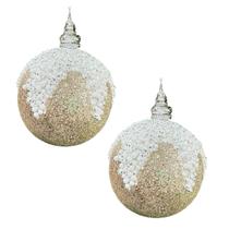 Kit 2 Bolas Natal Champanhe Neve Glitter 10cm Decorativas Enfeite Árvore Natalina Luxo