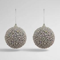 Kit 2 Bolas Natal Decorada Luxo Prata Brilhante Premium 10cm Kit 2 Bolas Natal Decorada Luxo Prata Brilhante Premium 10cm