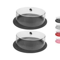 Kit 2 Boleira c/ Tampa Plástica Bolos Gourmet Decoração 30cm
