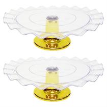 Kit 2 Boleira Porta Doce 21cm Bandeja Acrílico Decoração Festa Ouro Kit 2 Boleira Porta Doce 21cm Bandeja Acrílico Decoração Festa Ouro